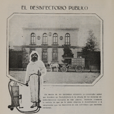 Desinfectorio inaugurado en 1896 y que estaba localizado en calle Borgoño N 1470. Revista Corre y Vuela, 1908.