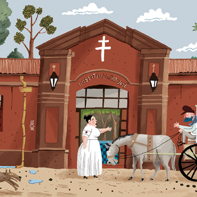 Hospital San José. Ilustración de Marcelo Escobar, en “La Cañadilla de Independencia”